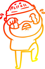 warm gradient line drawing cartoon bearded man crying and stamping foot