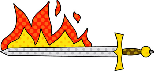 quirky comic book style cartoon flaming sword © lineartestpilot