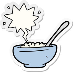 cartoon bowl of rice and speech bubble sticker