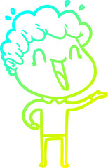 cold gradient line drawing cartoon happy man