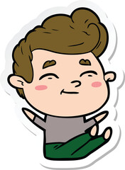 sticker of a happy cartoon man sitting