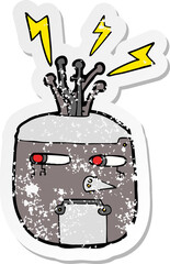 retro distressed sticker of a cartoon robot head