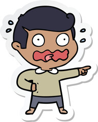 sticker of a cartoon stressed out pointing