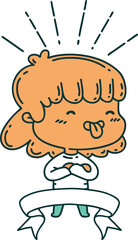 banner with tattoo style girl sticking out tongue