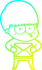 cold gradient line drawing nervous cartoon boy