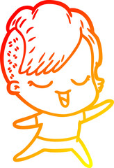warm gradient line drawing happy cartoon girl