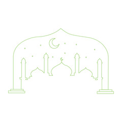 ramadan kareem monoline style vector design. the outline of the mosque is isolated on white background. Translation: 