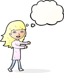 cartoon happy girl with thought bubble