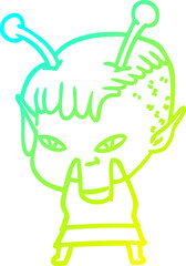 cold gradient line drawing cute cartoon alien girl