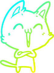 cold gradient line drawing happy cartoon cat meowing