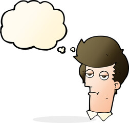 cartoon bored man with thought bubble