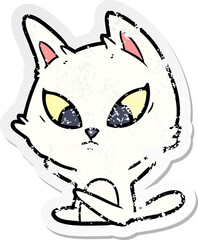 distressed sticker of a confused cartoon cat sitting