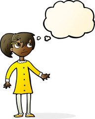 cartoon worried girl with thought bubble