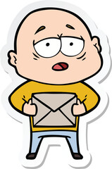 sticker of a cartoon tired bald man