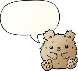 cute cartoon bear and speech bubble in smooth gradient style
