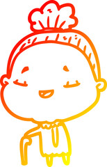 warm gradient line drawing old woman with walking stick