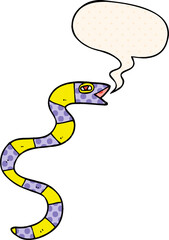 hissing cartoon snake and speech bubble in comic book style