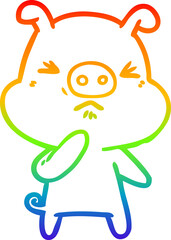 rainbow gradient line drawing cartoon angry pig