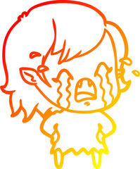 warm gradient line drawing cartoon crying vampire girl