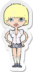 retro distressed sticker of a cartoon woman with hands on hips