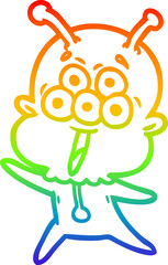 rainbow gradient line drawing happy cartoon alien