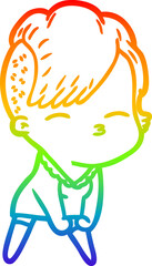 rainbow gradient line drawing cartoon squinting girl