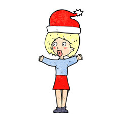 cartoon woman wearing xmas hat