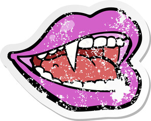retro distressed sticker of a cartoon vampire mouth