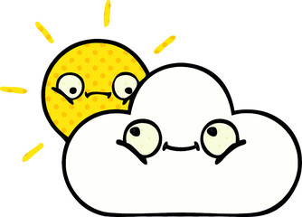 comic book style cartoon sunshine and cloud