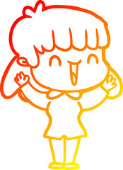 warm gradient line drawing cartoon woman