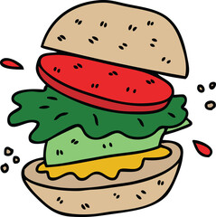 quirky hand drawn cartoon veggie burger