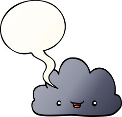 cartoon tiny happy cloud and speech bubble in smooth gradient style