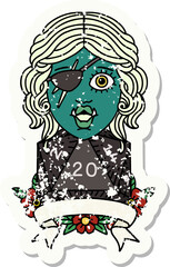 half orc rogue character with natural twenty dice roll illustration