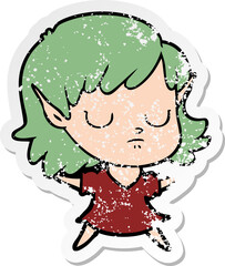 distressed sticker of a cartoon elf girl