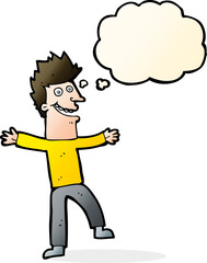 cartoon happy man with thought bubble
