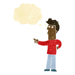 cartoon man pointing with thought bubble