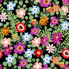 Bortanical seamless pattern with abstract leaves. Seamless floral print with motifs style. Vintage textile collection