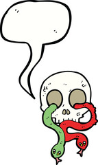 cartoon skull with snakes with speech bubble