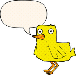 cartoon duck and speech bubble in comic book style