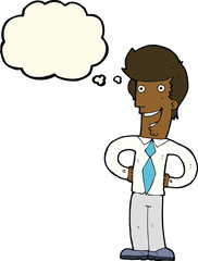 cartoon happy man with thought bubble