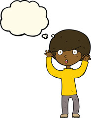 cartoon startled boy with thought bubble