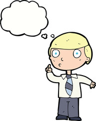 cartoon school boy with thought bubble