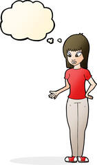 cartoon woman explaining with thought bubble