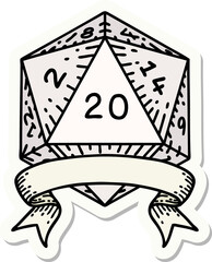 natural 20 critical hit D20 dice roll sticker