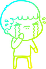 cold gradient line drawing cartoon man crying