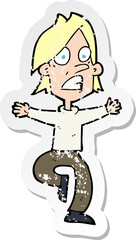 retro distressed sticker of a cartoon panicking man