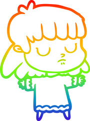 rainbow gradient line drawing cartoon indifferent woman