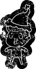 Fototapeta premium happy cartoon distressed icon of a man wearing santa hat