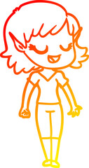 warm gradient line drawing happy cartoon elf girl