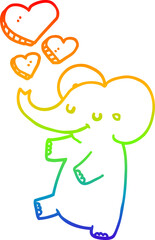 rainbow gradient line drawing cartoon elephant with love hearts